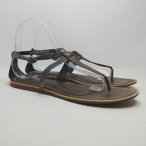 UGG Kennaria Snake Charcoal Sandal Gray Brown T Strap‎ Leather F30013A Size 8
